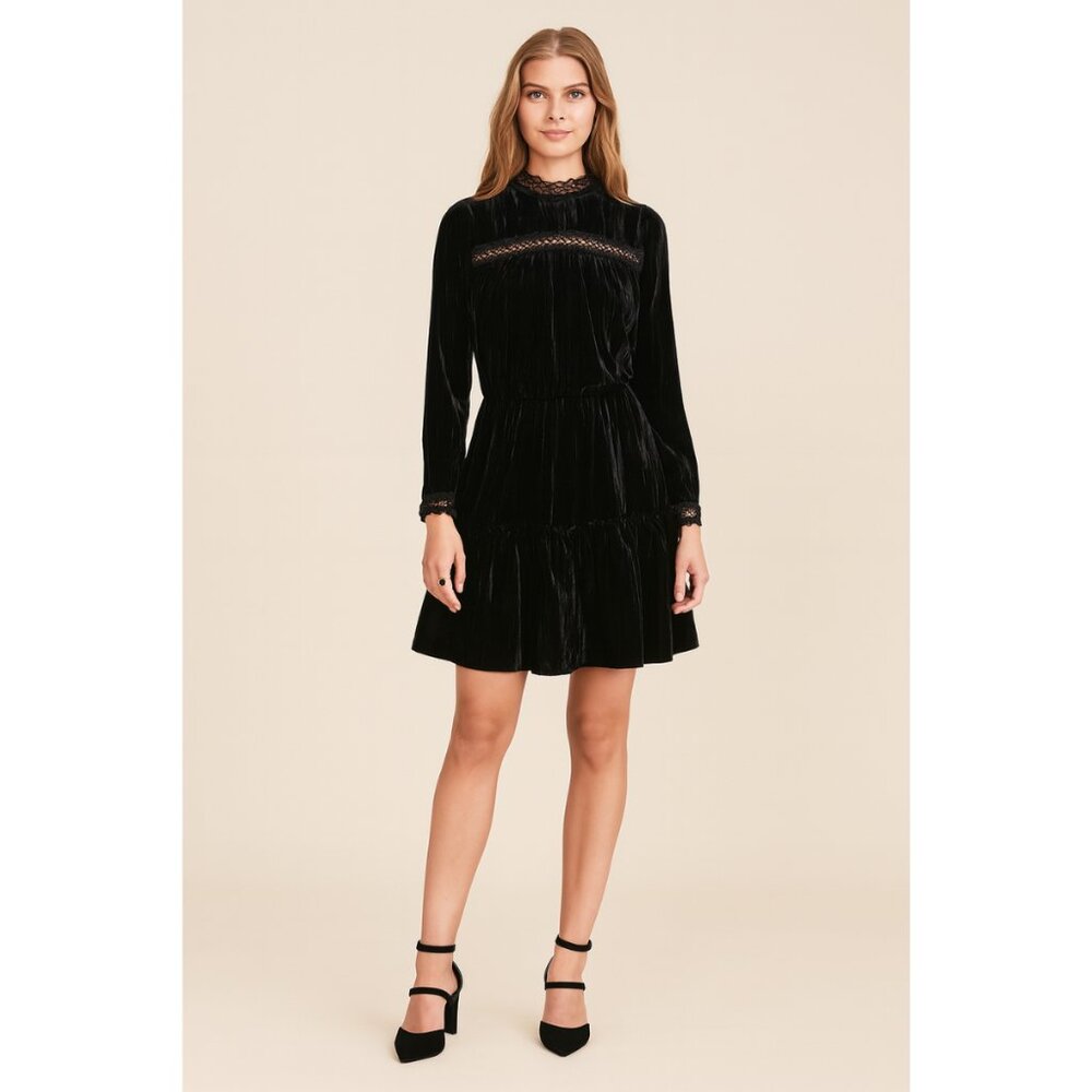 NWT Shoshanna Primrose Crushed Velvet Dress Jet Black